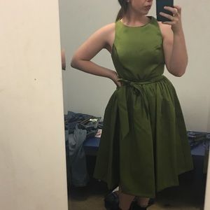 ISAAC MIZRAHI olive green formal dress